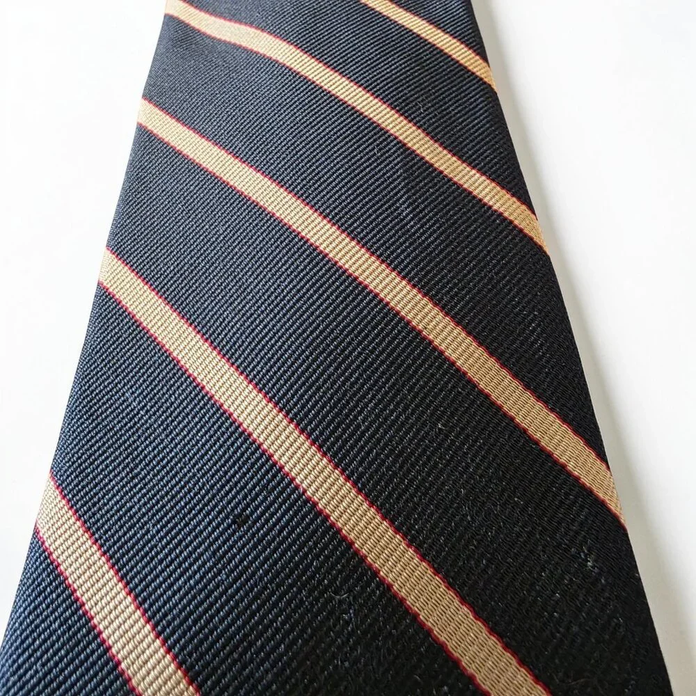 Ed Mitchell Hand Sewn Silk Tie Black Gold Red Stripe English Twill